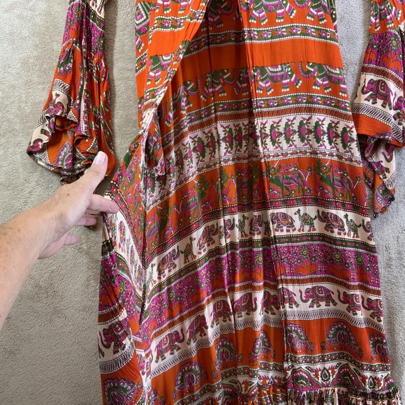 Womens JAYLI Sz M Block Print Coat Dress from Nepal Hippie Boho Flaire EUC - Picture 5 of 11